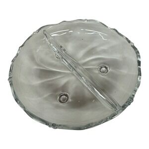 Vintage Heisey Elegant Glass Clear Waverly Divided Relish Dish 6.25" Footed